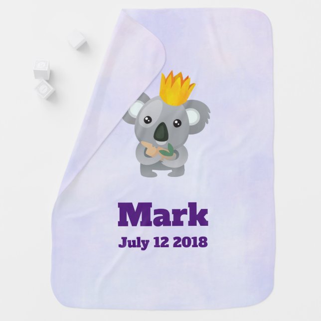 Cute Koala in a Golden Crown Birthdate Baby Blanket (In Situ)