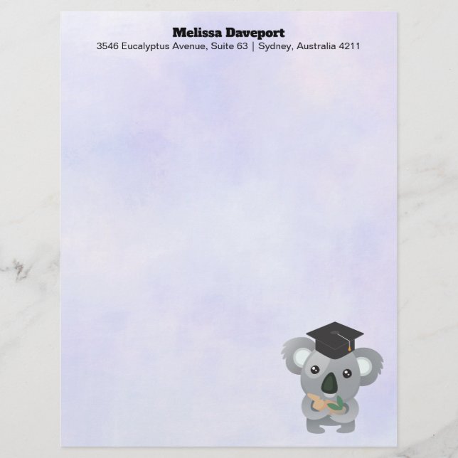 Cute Koala in a Graduation Cap Letterhead (Front)