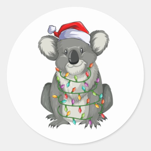 Cute koala in christmas lights classic round sticker