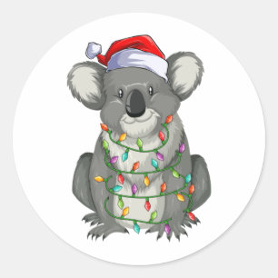 Cute koala in christmas lights classic round sticker