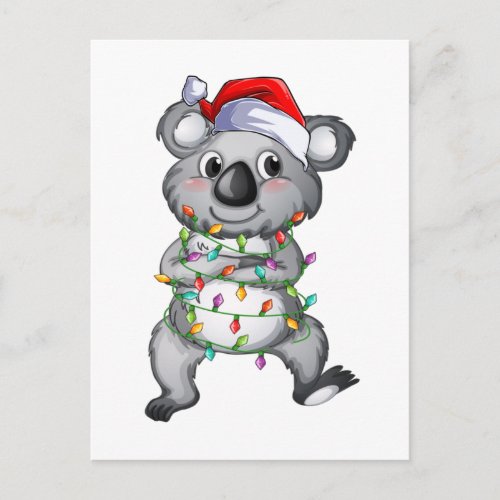 Cute koala in christmas lights postcard