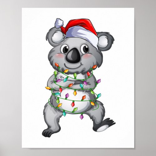 Cute koala in christmas lights poster