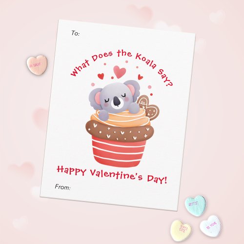 Cute Koala in Cupcake Custom Kids Valentines Day Holiday Card