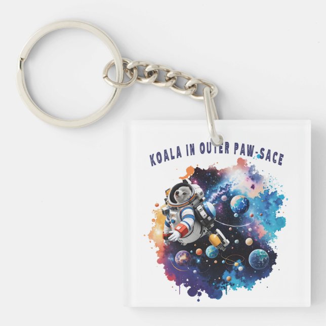 Cute Koala in Outer Paw-sace, Koala Astronaut Keychain (Front)