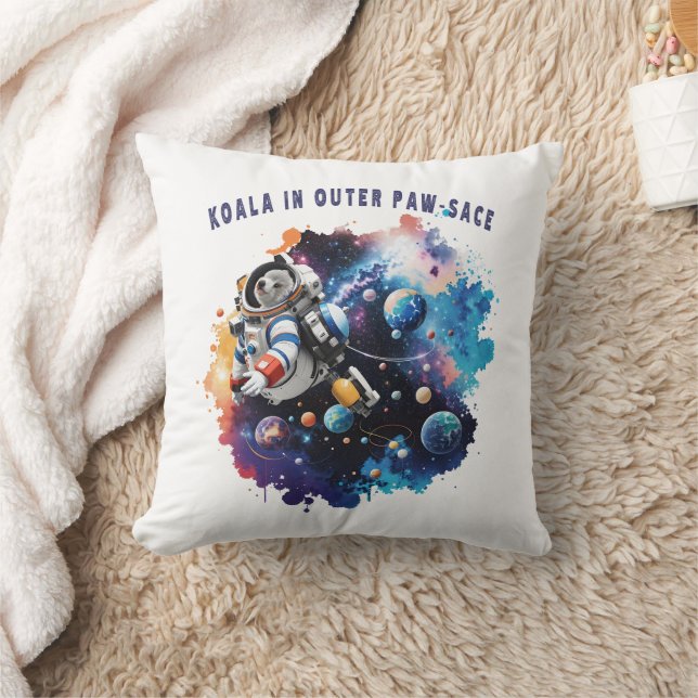 Cute Koala in Outer Paw-sace, Koala Astronaut Throw Pillow (Blanket)