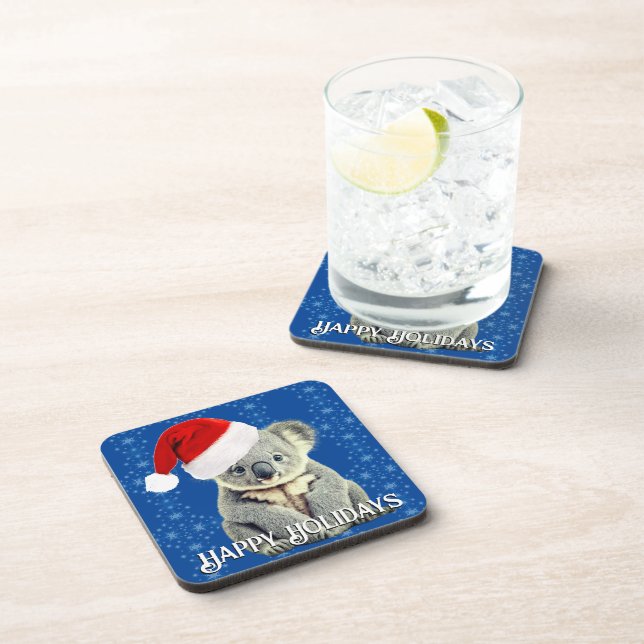 Cute Koala in Santa Hat Beverage Coaster (Right Side)
