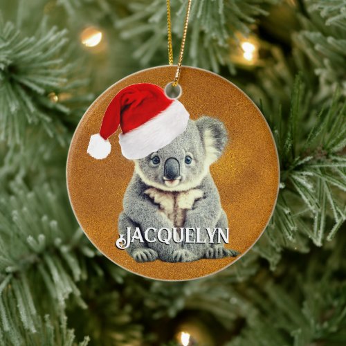 Cute Koala in Santa Hat Ceramic Ornament