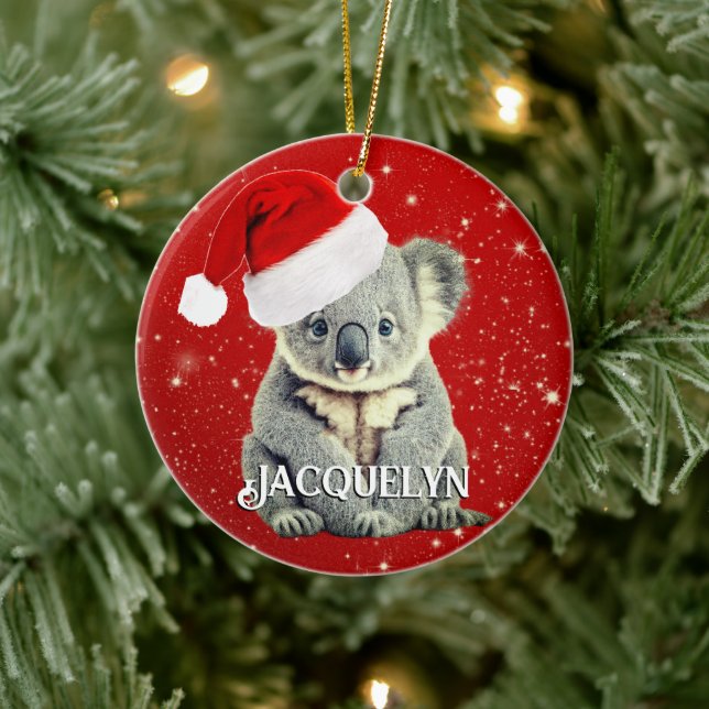 Cute Koala in Santa Hat Ceramic Ornament (Tree)