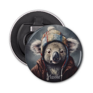 Cute Koala in Winter Hat Custom Name Bottle Opener
