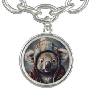 Cute Koala in Winter Hat Custom Name Bracelet