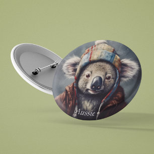Cute Koala in Winter Hat Custom Name Button