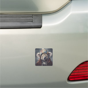 Cute Koala in Winter Hat Custom Name Car Magnet
