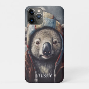 Cute Koala in Winter Hat Custom Name iPhone 11 Pro Case