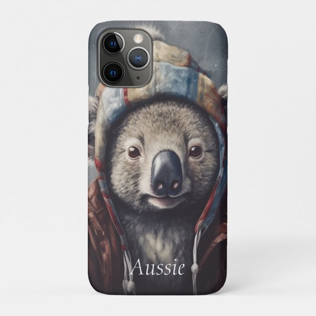 Cute Koala in Winter Hat Custom Name Case-Mate iPhone Case (Back)