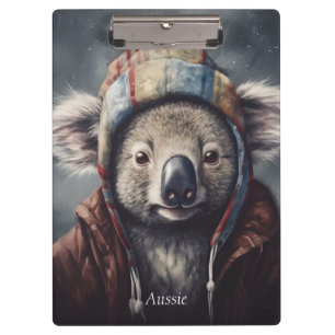 Cute Koala in Winter Hat Custom Name Clipboard