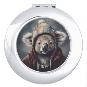 Cute Koala in Winter Hat Custom Name Compact Mirror