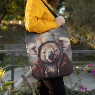 Cute Koala in Winter Hat Custom Name Crossbody Bag