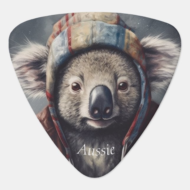 Cute Koala in Winter Hat Custom Name Guitar Pick (Front)