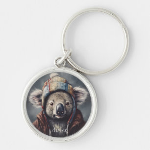 Cute Koala in Winter Hat Custom Name Keychain