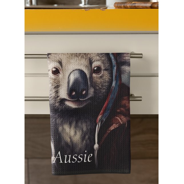 Cute Koala in Winter Hat Custom Name Kitchen Towel (Creator Uploaded)
