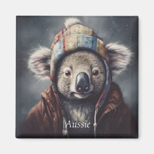 Cute Koala in Winter Hat Custom Name Magnet