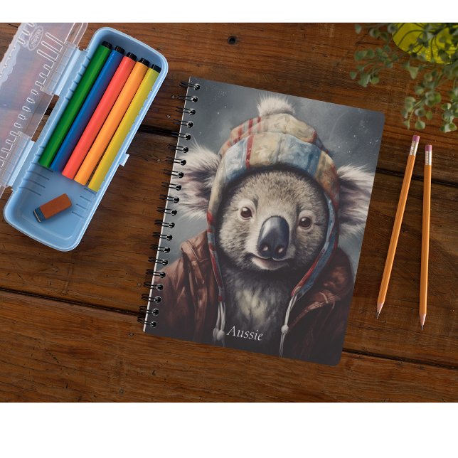 Cute Koala in Winter Hat Custom Name  Notebook (Creator Uploaded)