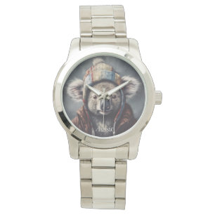 Cute Koala in Winter Hat Custom Name Watch