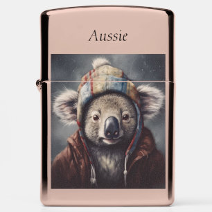 Cute Koala in Winter Hat Custom Name  Zippo Lighter
