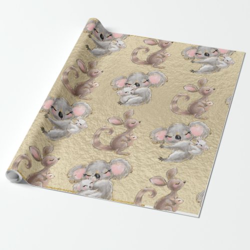 Cute Koala Kangaroo Gold Foil Wrapping Paper