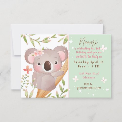 Cute Koala Kids birthday party custom Invitation