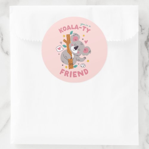 Cute Koala Kids Classroom Valentines Day  Classic Round Sticker