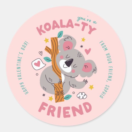 Cute Koala Kids Classroom Valentines Day  Classic Round Sticker