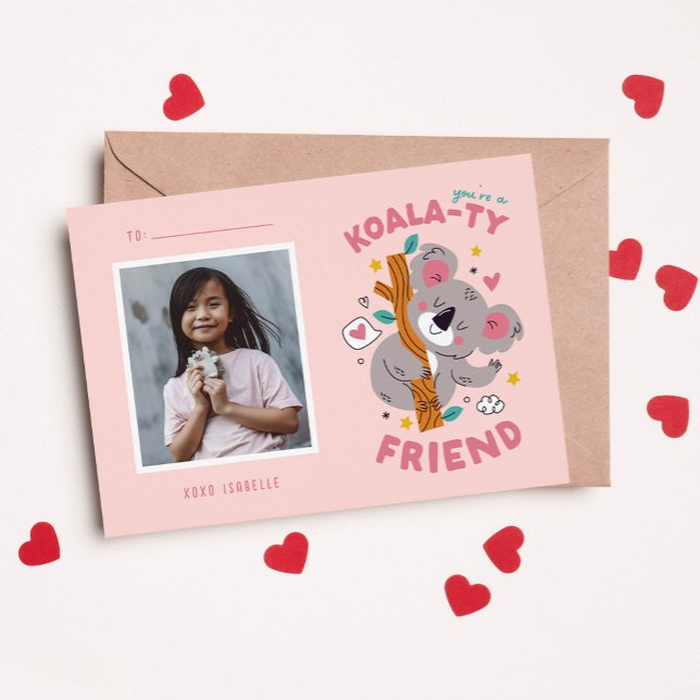 Cute Koala Kids Classroom Valentine's Note Card (cute koala bear kids classroom photo card for Valentine's Day )