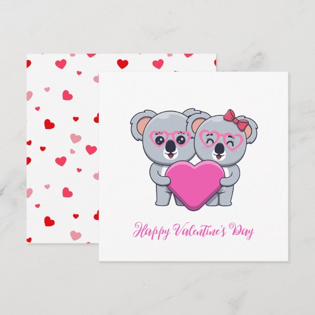 Cute Koala Kids Valentine's Day Holiday Card (Front/Back)