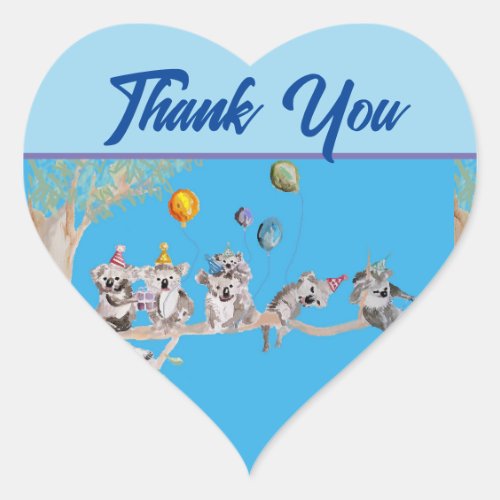 Cute Koala Koalas Blue Childs Thank You Heart Sticker