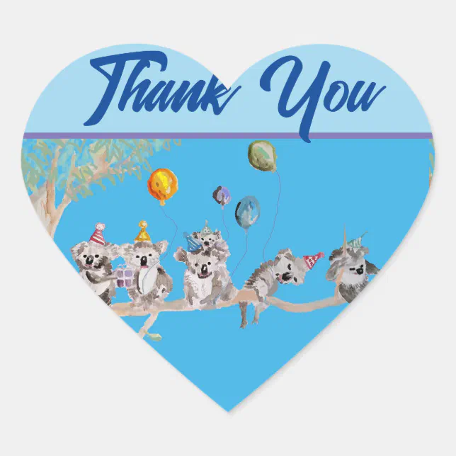 Cute Koala Koalas Blue Childs Thank You Heart Sticker | Zazzle