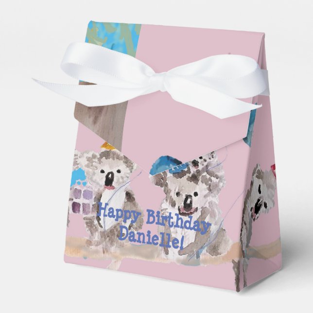 Cute Koala Koalas Girls Birthday Cake Favor Box (Front Side)