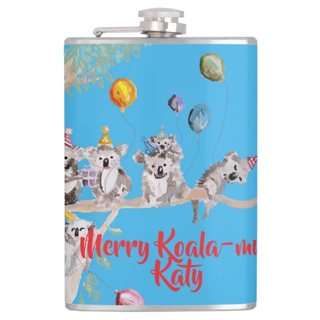 Cute Koala Koalas Merry Christmas Koala-mus Girls Flask (Front)