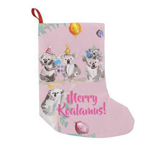 Cute Koala Merry Koalamus Pink Christmas Stocking