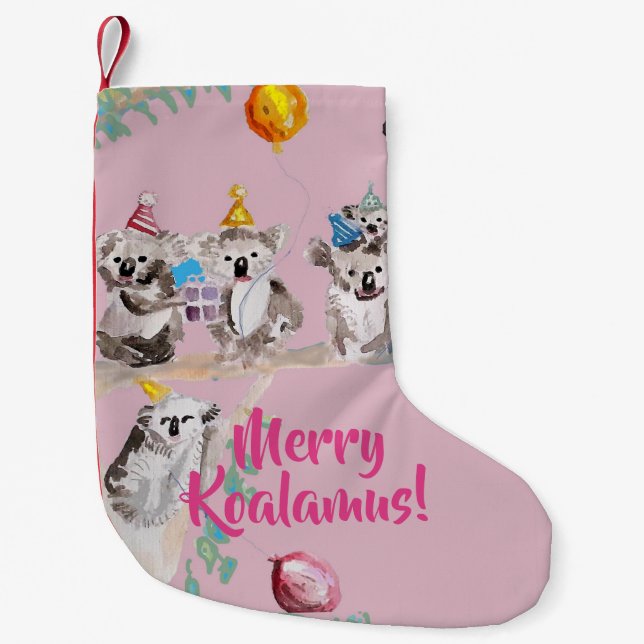 Cute Koala Merry Koalamus Pink Christmas Stocking (Front)