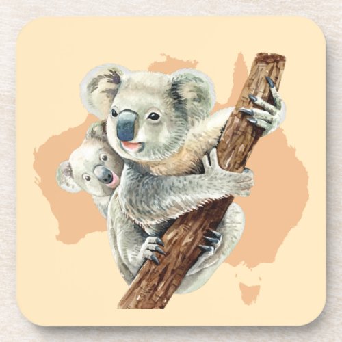 Cute Koala Mom and Baby Beverage Coaster