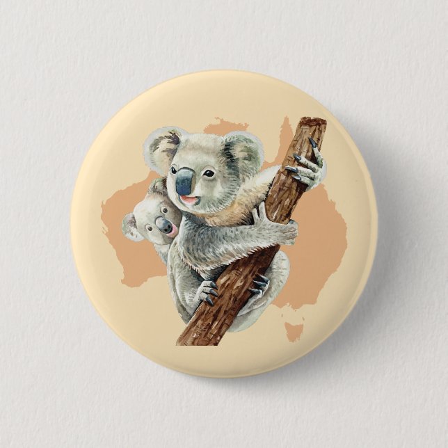 Cute Koala Mom and Baby Button (Front)