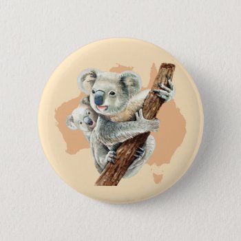 Cute Koala Mom And Baby Button by AleenaDesign at Zazzle