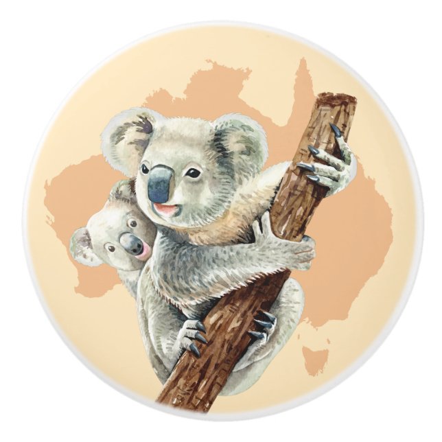 Cute Koala Mom and Baby Ceramic Knob (Front)