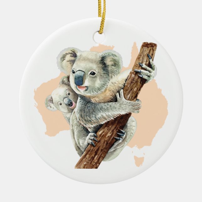 Cute Koala Mom and Baby Ceramic Ornament (Front)