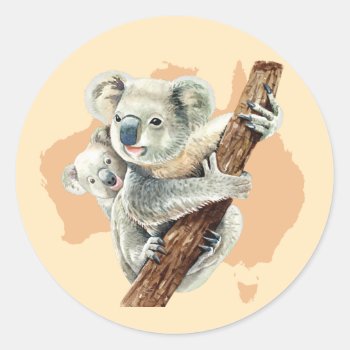 Cute Koala Mom And Baby Classic Round Sticker by AleenaDesign at Zazzle