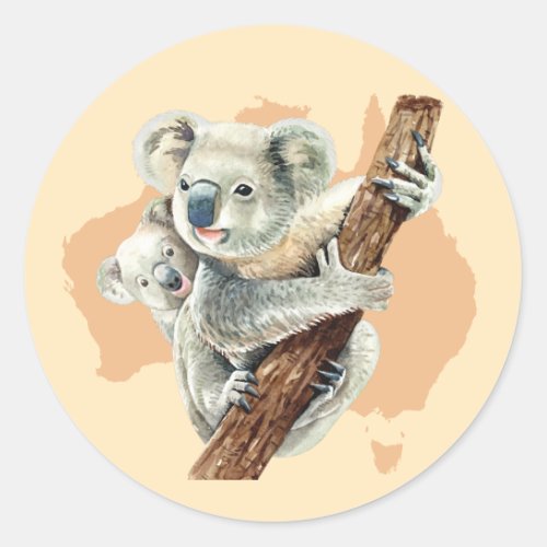 Cute Koala Mom and Baby Classic Round Sticker