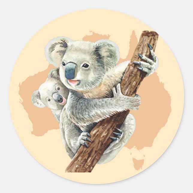 Cute Koala Mom and Baby Classic Round Sticker (Front)