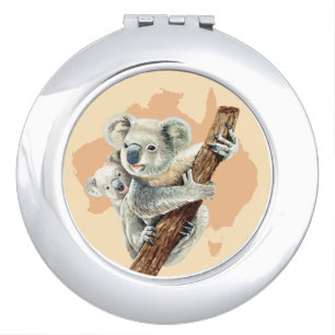 Cute Koala Mom and Baby Compact Mirror