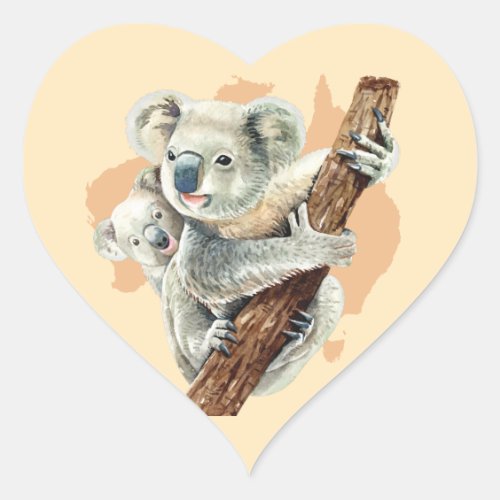 Cute Koala Mom and Baby Heart Sticker